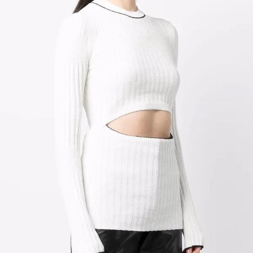 Proenza Schouler White Label Ribbed Cutout Sweater White‎ Black Contrast Medium